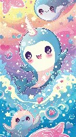 Adorable Chubby Narwhal with Big Anime Eyes Jumping Wallpaper