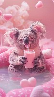 Adorable Koala Enjoying Strawberry Milk Cute Wallpaper