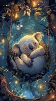 Adorable Koala Rocking in a Donut Swing Cute Wallpaper