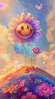 Adorable Smiling Flower with Pastel Petals and Heart-Shaped Eyes Wallpaper Background