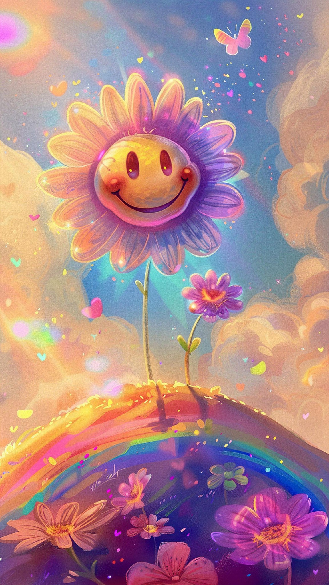 Adorable Smiling Flower With Pastel Petals And Heart Shaped Eyes Wallpaper Background