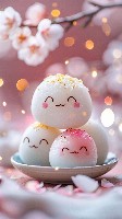 Adorable Stack of Mochi with Colorful Cheeks Cute Wallpaper