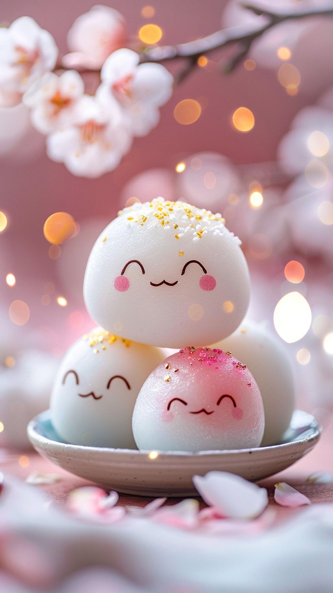 Adorable Stack Of Mochi With Colorful Cheeks Cute Wallpaper