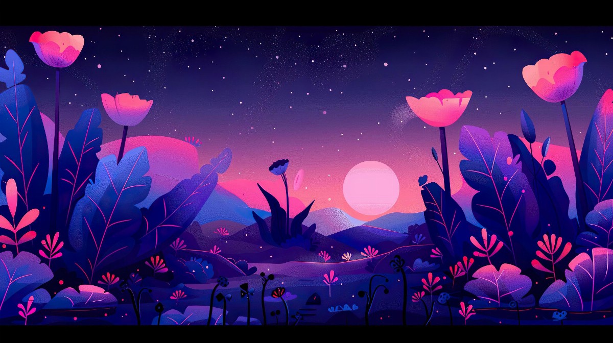 Alien oasis with glowing plants