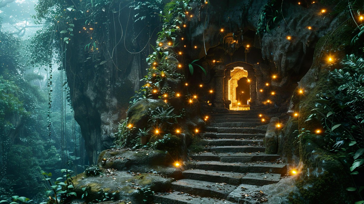 Ancient temple in dense jungle