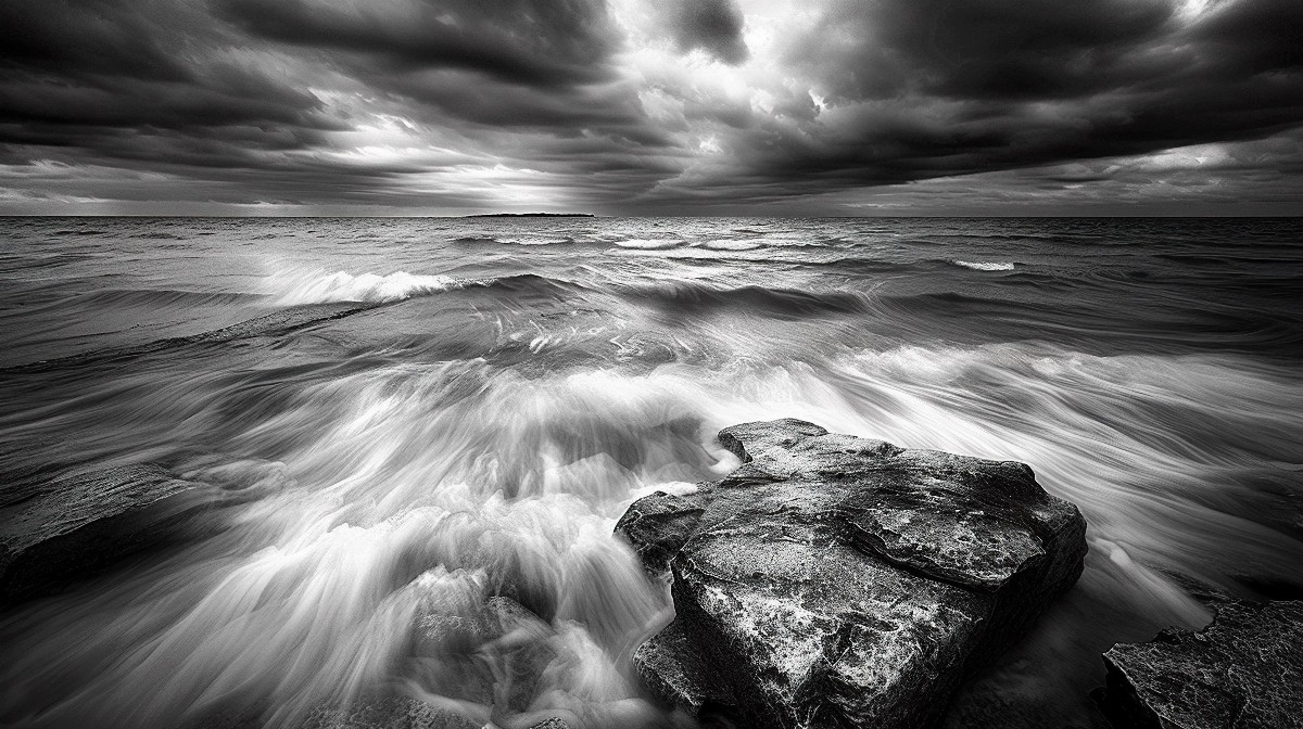Stormy seascape with crashing waves