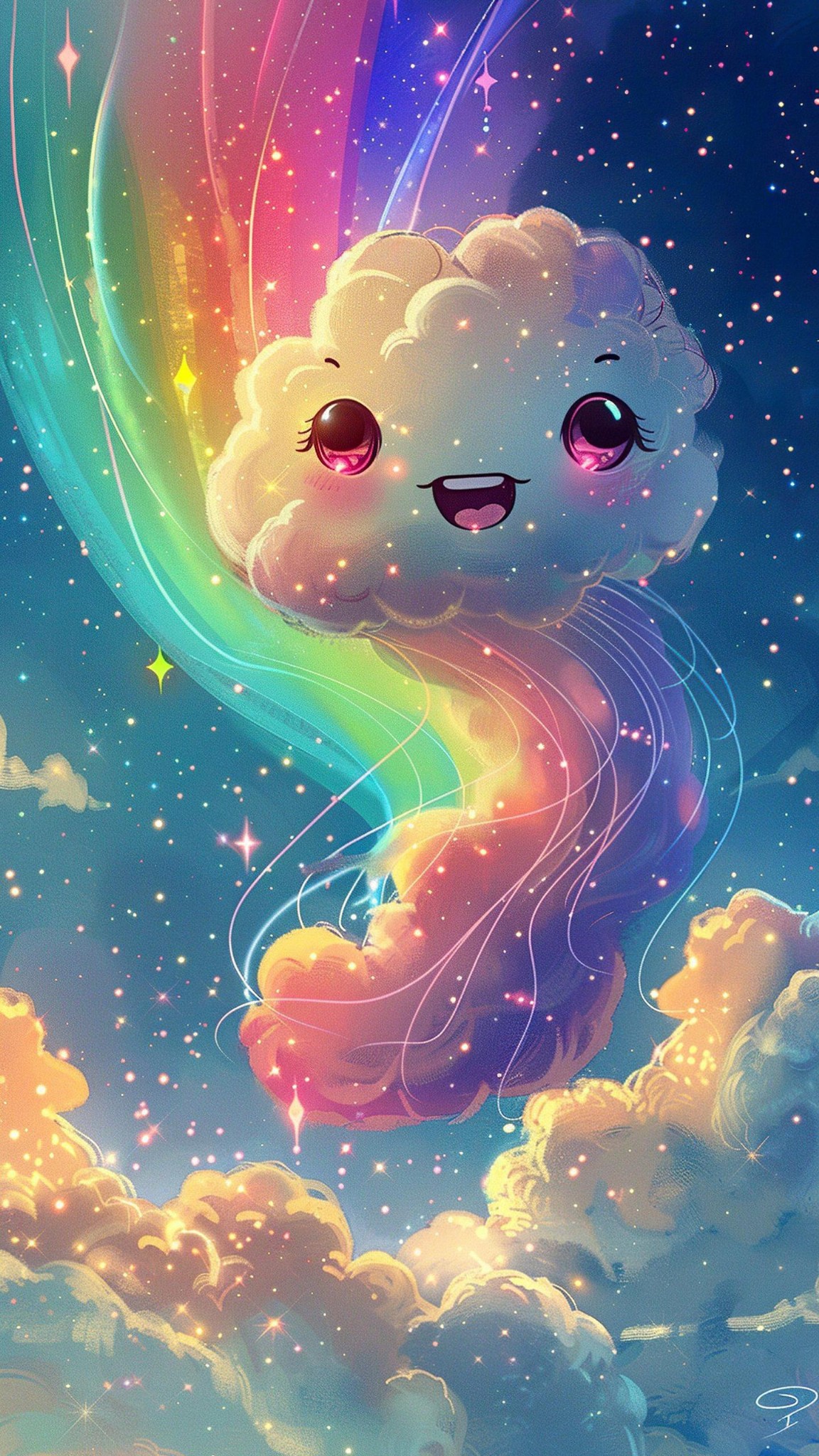 Cheerful Cloud With Rosy Cheeks And Starry Eyes Cute Wallpaper