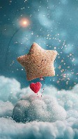 Cheerful Star Character Floating Over Fluffy Pillow Cute Wallpaper