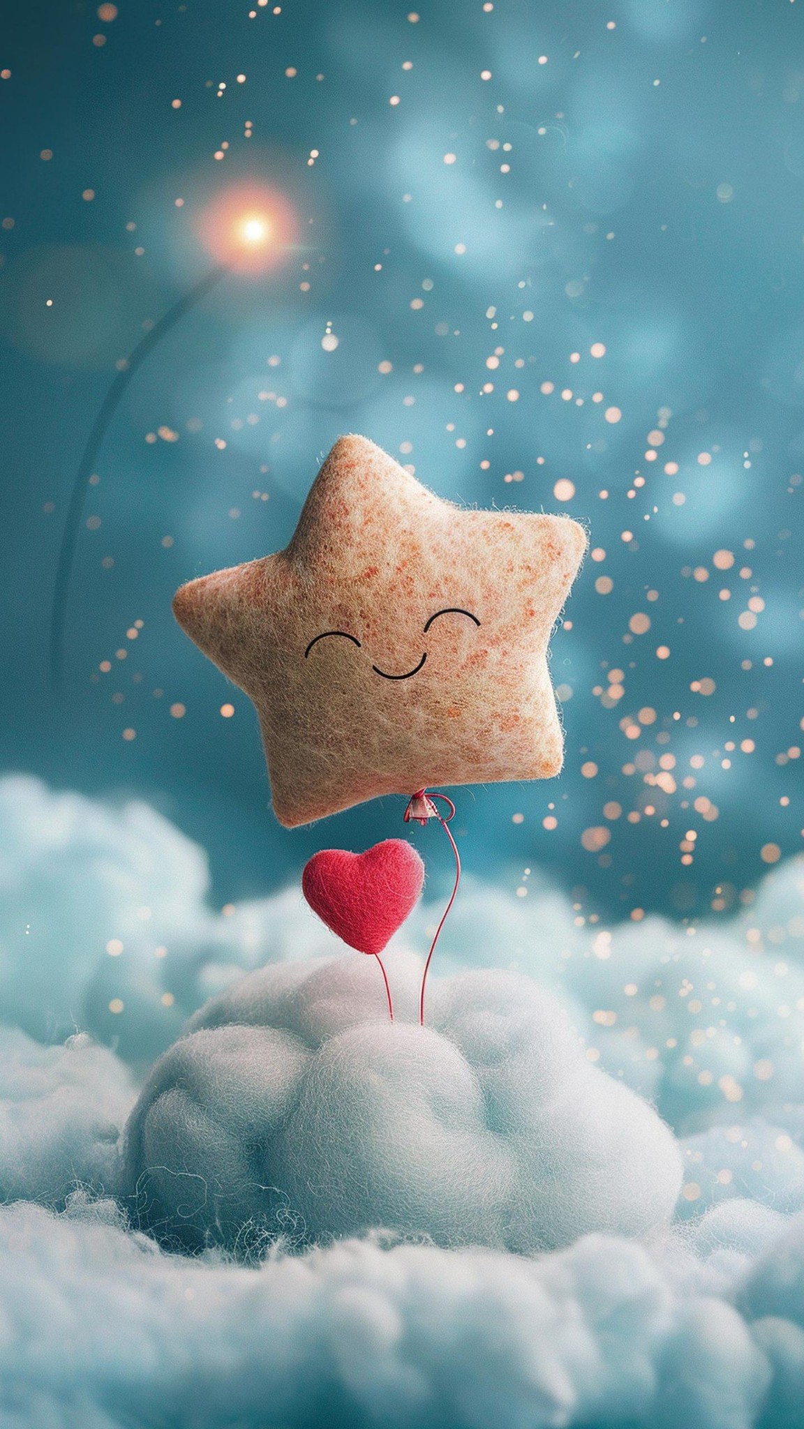 Cheerful Star Character Floating Over Fluffy Pillow Cute Wallpaper