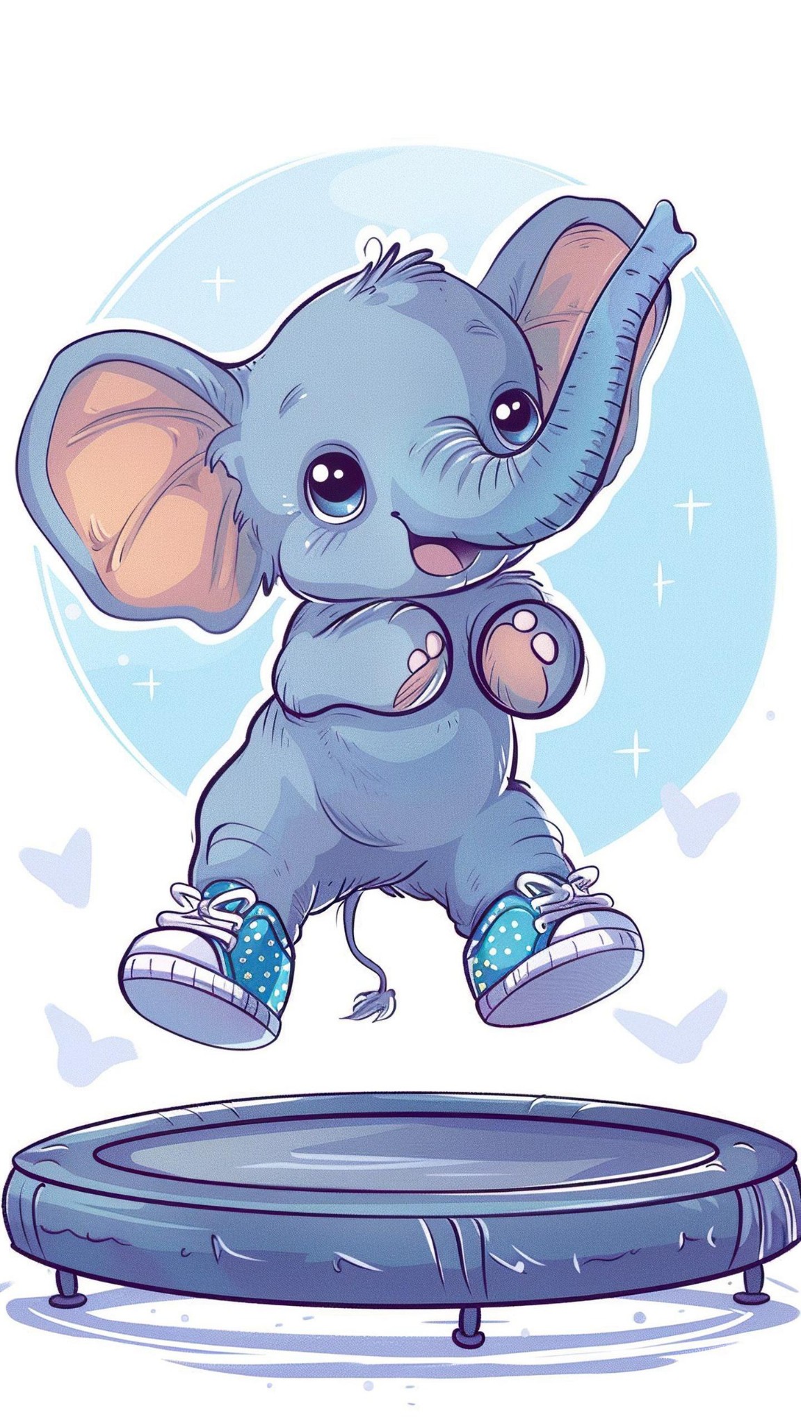 Chibi Elephant Balancing On A Trampoline Cute Wallpaper