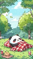 Chibi Panda Rolling Down a Hill in a Picnic Blanket Wallpaper