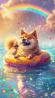 Chubby Shiba Inu Drifting in Donut Floatie Cute Wallpaper