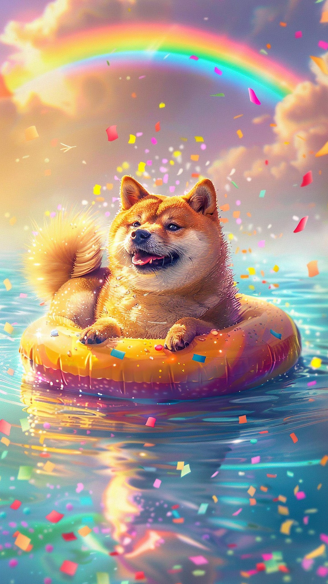 Chubby Shiba Inu Drifting In Donut Floatie Cute Wallpaper