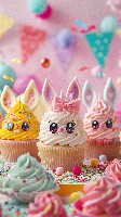 Cute Bunny Shaped Cupcake with Shiny Eyes Wallpaper