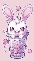 Cute Chibi Bunny Stuck in a Bubble Tea Cup Wallpaper