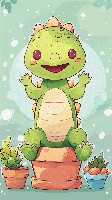 Cute Chibi Dinosaur Attempting Yoga Pose Wallpaper