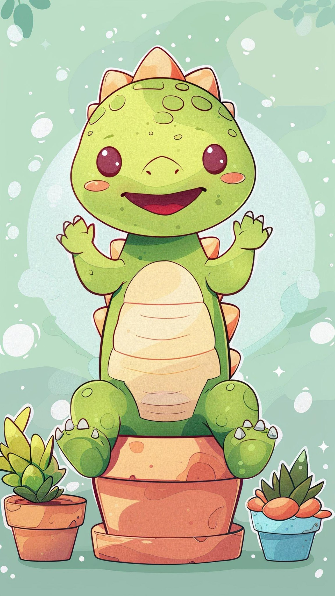 Cute Chibi Dinosaur Attempting Yoga Pose Wallpaper
