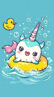 Cute Chibi Narwhal with Floaties in Kiddie Pool Wallpaper Background