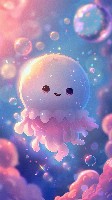 Cute Round Jellyfish with Glowing Face Floating Wallpaper