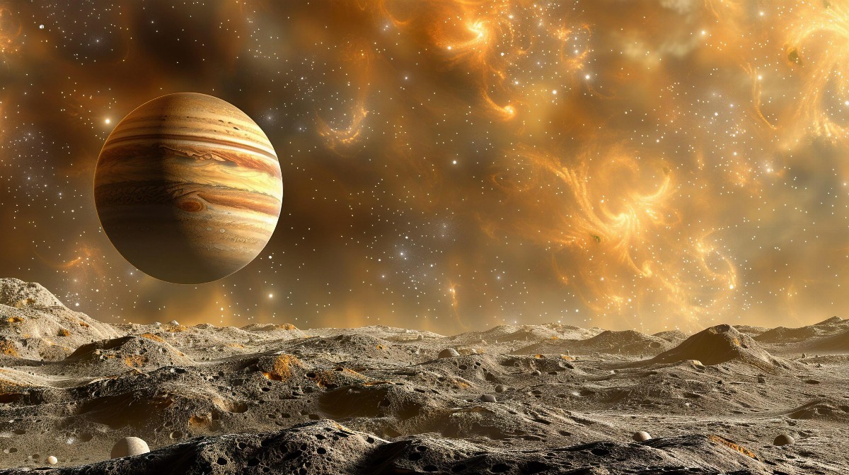 Gas giant with space station orbiting