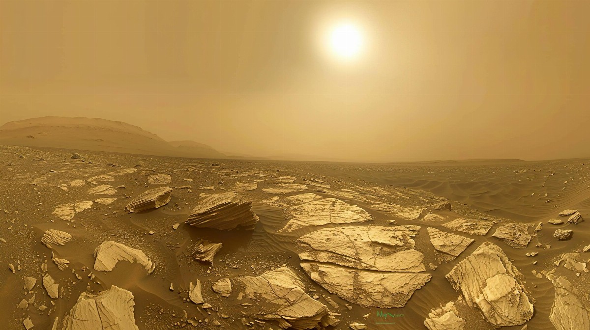 Desolate moonscape with jagged rocks