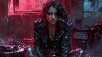 Edgy Girl With Messy Dyed Hair In Neon Room Wallpaper