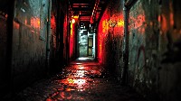 Eerie Neon-Lit Cyberpunk Alleyway Wallpaper