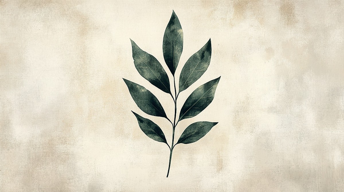 Stylized green leaf with clean lines centered on a textured background.