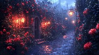 Enchanted Garden Pathway Illuminated By Lanterns Wallpaper