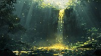 Enchanted Glowing Waterfall In A Hidden Forest Background