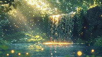 Enchanted Glowing Waterfall In A Hidden Forest Wallpaper