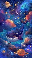 Enchanting Whale Soaring Among the Clouds and Stars Wallpaper