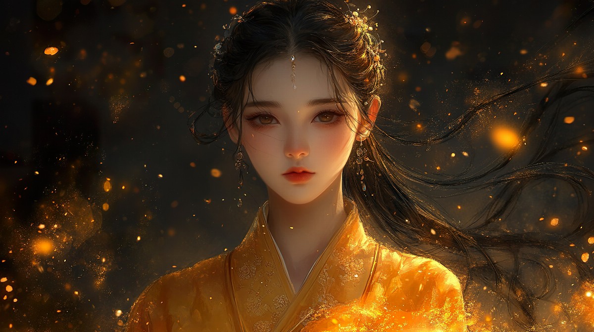 Anime goddess with radiant skin surrounded by ethereal light.