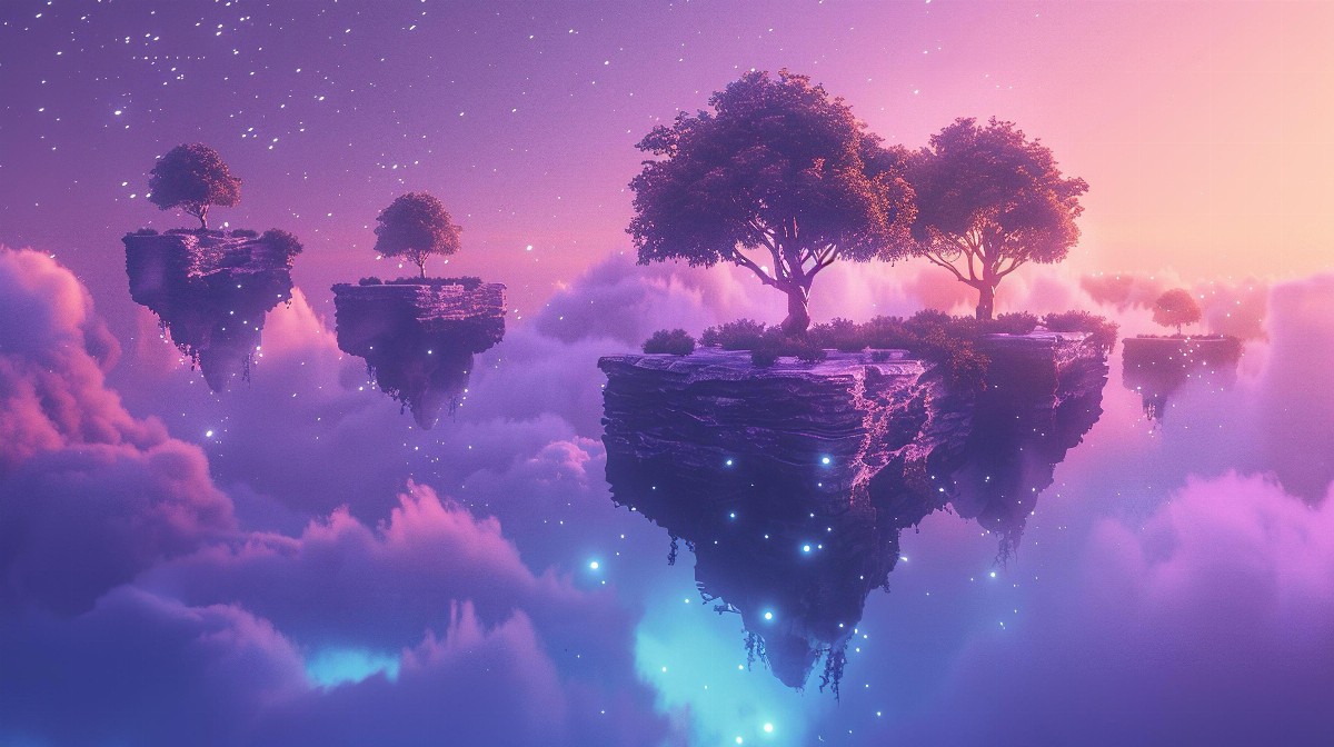 Floating islands in a dreamy sky