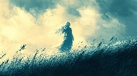 Ethereal Girl In Windswept Field Wallpaper