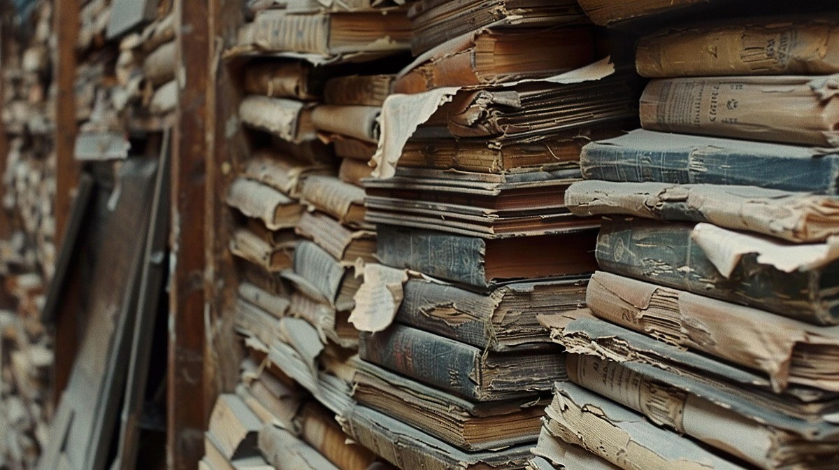 Stack of old dusty books
