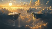 Floating Islands In The Sky At Sunset Wallpaper