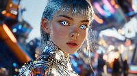 Futuristic Girl With Silver Hair And Glowing Eyes Wallpaper