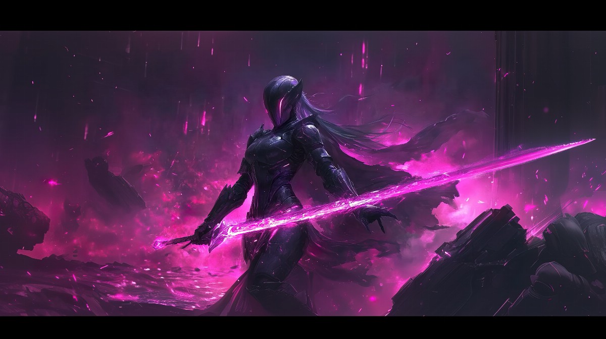 Anime warrior princess in futuristic armor with a glowing sword.