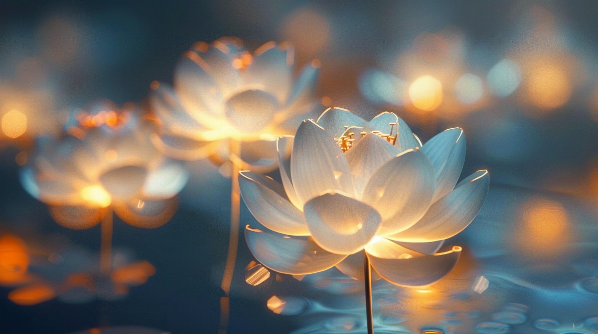 Glowing alien flowers in a mystical setting