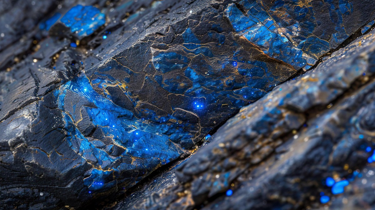 Bioluminescent fungi glowing on rocks