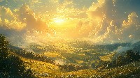 Golden Sunset Over Rolling Hills Background