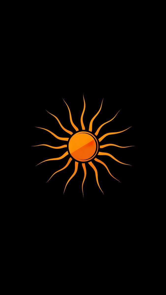 Bright goldenrod sun icon on black background