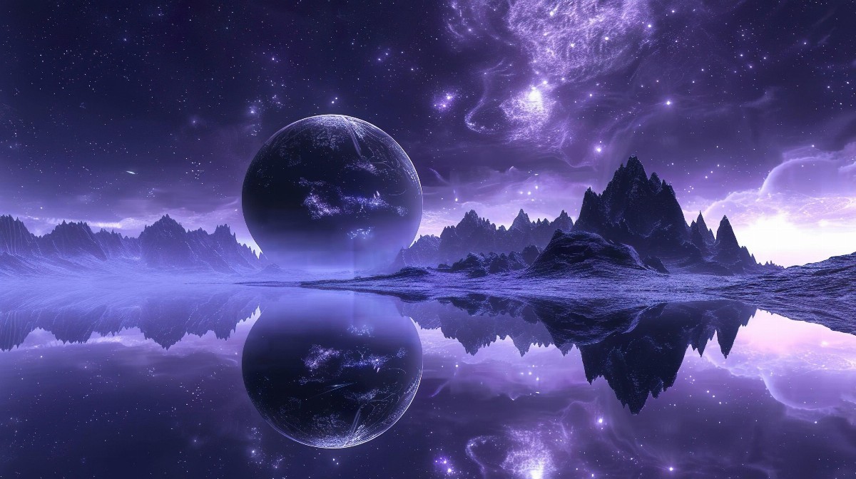 Moonlit lake with dark reflections