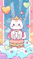 Kawaii Cat Adorned with Tiny Crown and Pink Cape Wallpaper