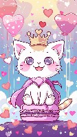 Kawaii Cat in Pink Cape with Tiny Crown Cute Wallpaper