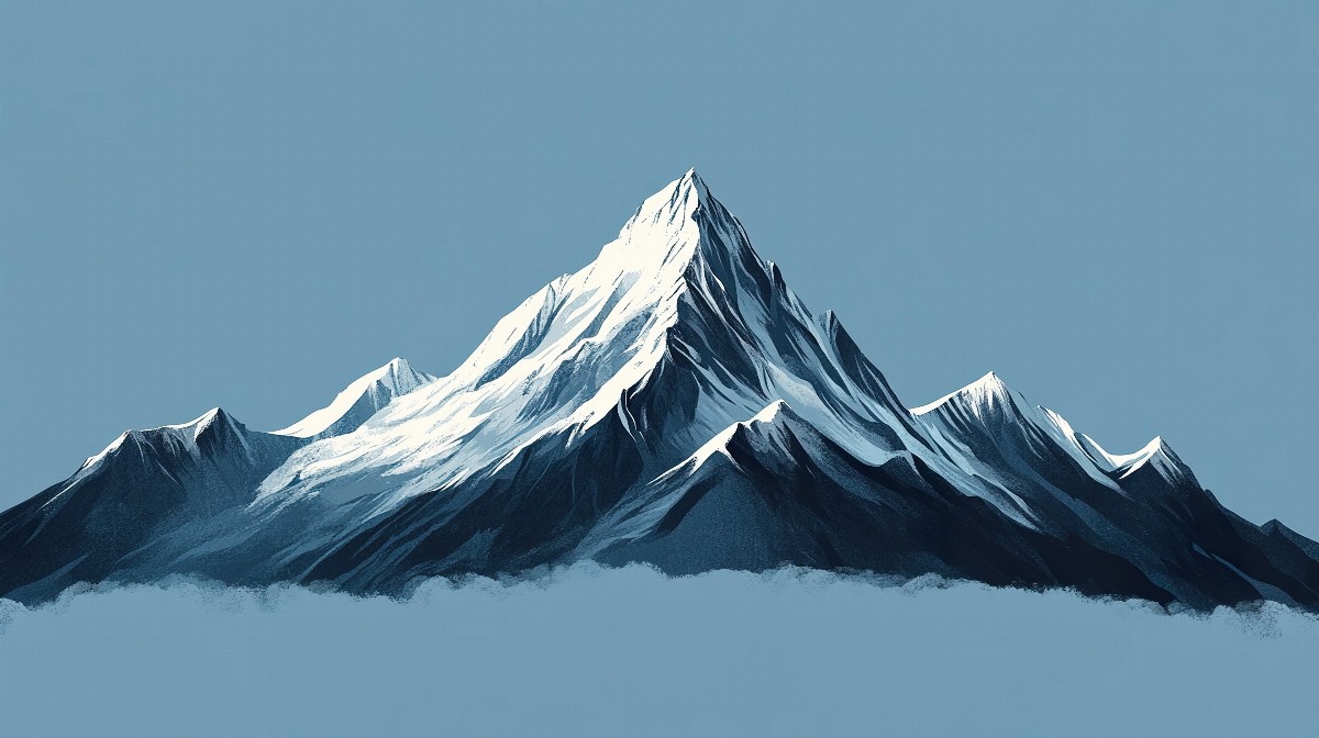 A single geometric mountain peak rendered in shades of blue.