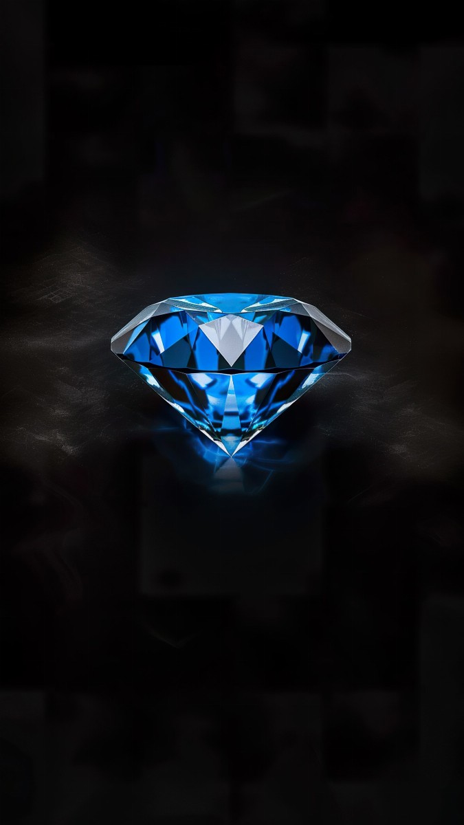 Vivid electric blue diamond on black background