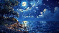 Moonlit Serenity Rocky Cliff Overlooking A Calm Ocean Wallpaper