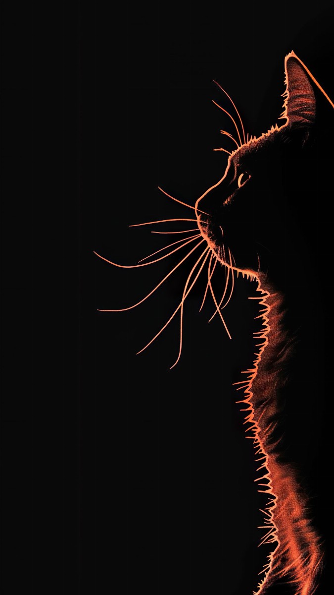 Coral cat outline on black minimalist background